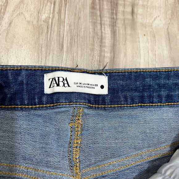 ZARA High Waist Long Denim Pencil Skirt Size M Blue - Picture 9 of 10